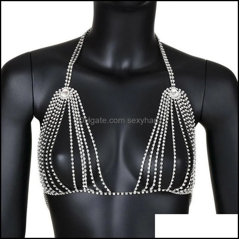 Other Women Shiny Crystal Rhinestone Body Chain Jewelry Mesh Bra Bikini Sexy Charm Hollow Out Panties Chest