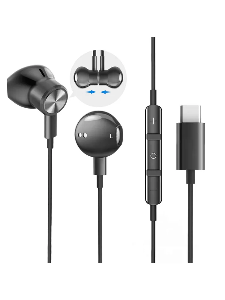 USB Type C Wired Earphones Magnetic Sports Stereo Earskydd med trådkontroll hörlurar för Huawei P30 Mate 20 Pro Xiaomi 8 Samsung