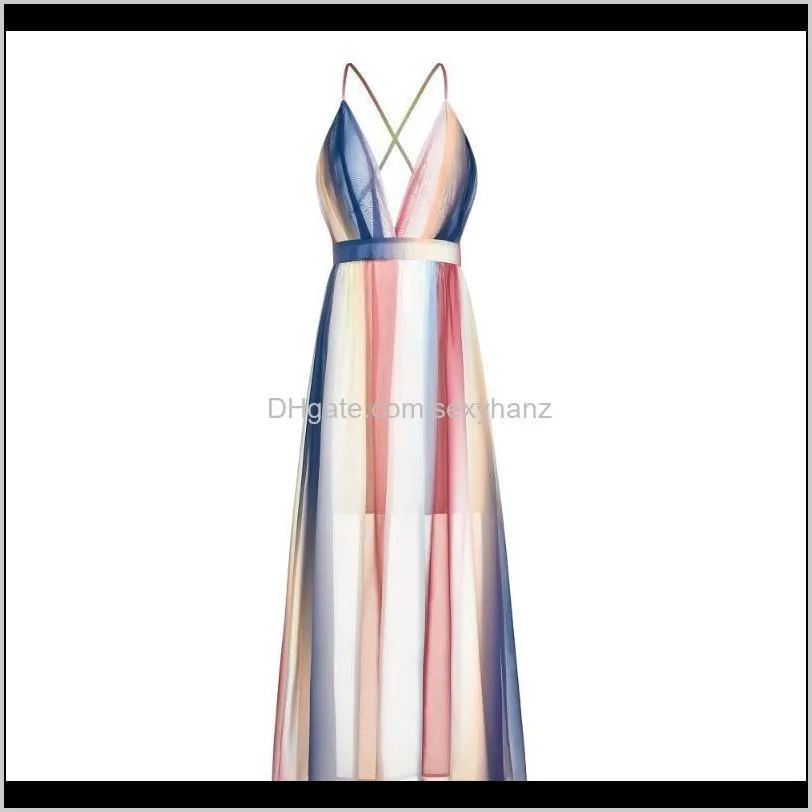 tie-dye summer print women dress elegant v-neck long dress 2021 backless spaghetti strap vintage beach dresses femme robe