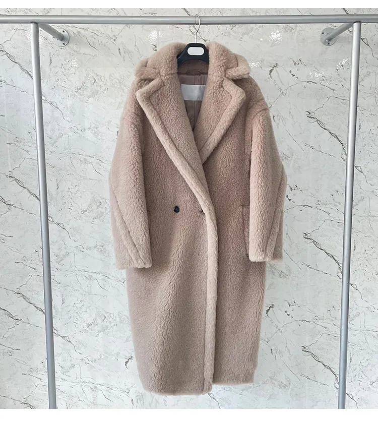 Sand MM Teddy Bear Alpaca Wool Fur Icon Coats With Soft Texture