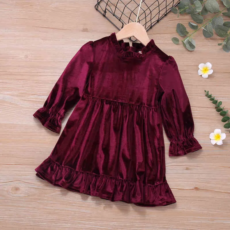 Kids Party Dresses for Girls Princess Winter Christmas Red Clothes Autumn Toddler Long Sleeve Velvet 210515