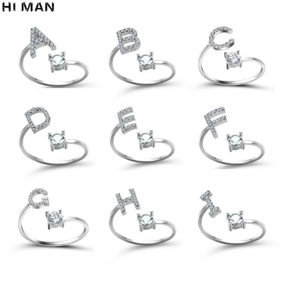 Hi Man New Design Fashion Pav Cz Adjustable 26 Initial Letter Ring for Women Simple Elegant Jewelry Friendship Gift Wholesale