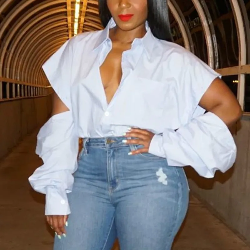 Plus size sexy white shirt discount