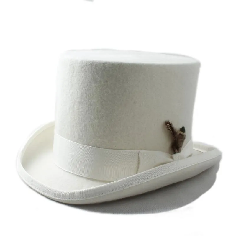 100% Wool Women Men Steampunk Top Hat With DIY Feather Victorian For Gentleman Performing Fedoras Wide Brim Hats