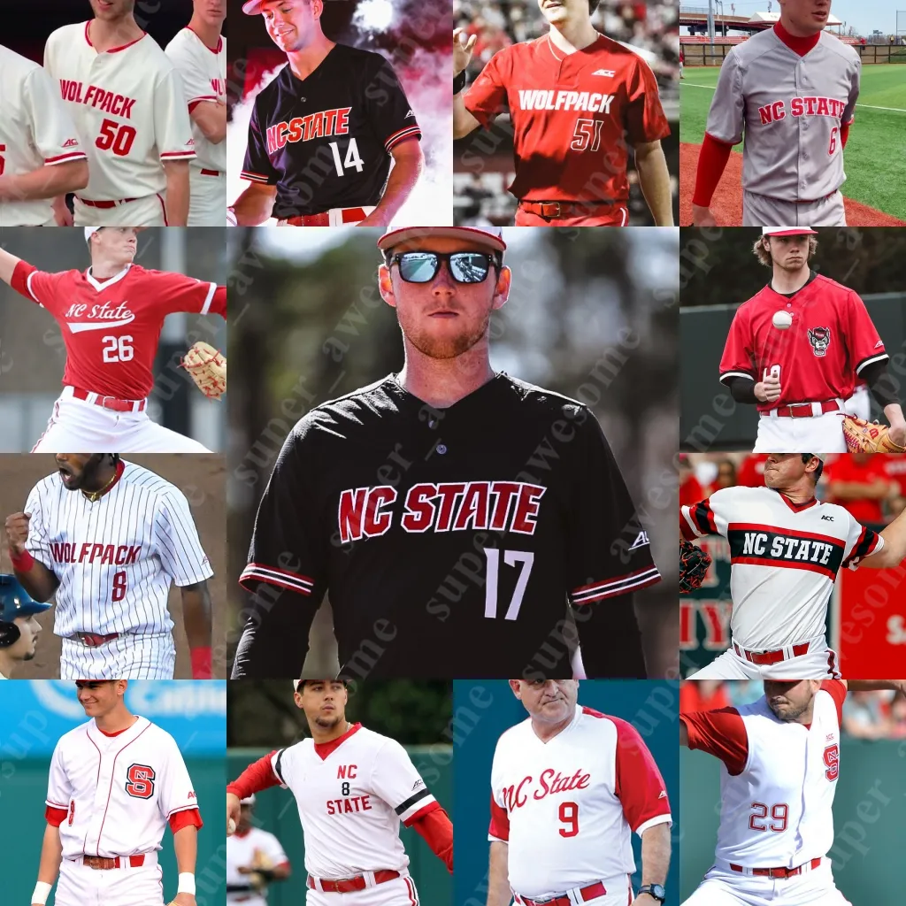 Jersey de béisbol del estado de Carolina del Norte Sam Highfill Matt Willadsen Garrett Payne Logan Whitaker Logan Adams Canaan Silver Will Marcy Chase Nixon Carlos Rodon Andrew Knizner