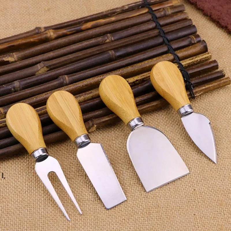 4шт сырные инструменты набор дубовой ручкой нож вилкой лопата комплект для резки выпечки сыров доски наборы масло пицца ru10881