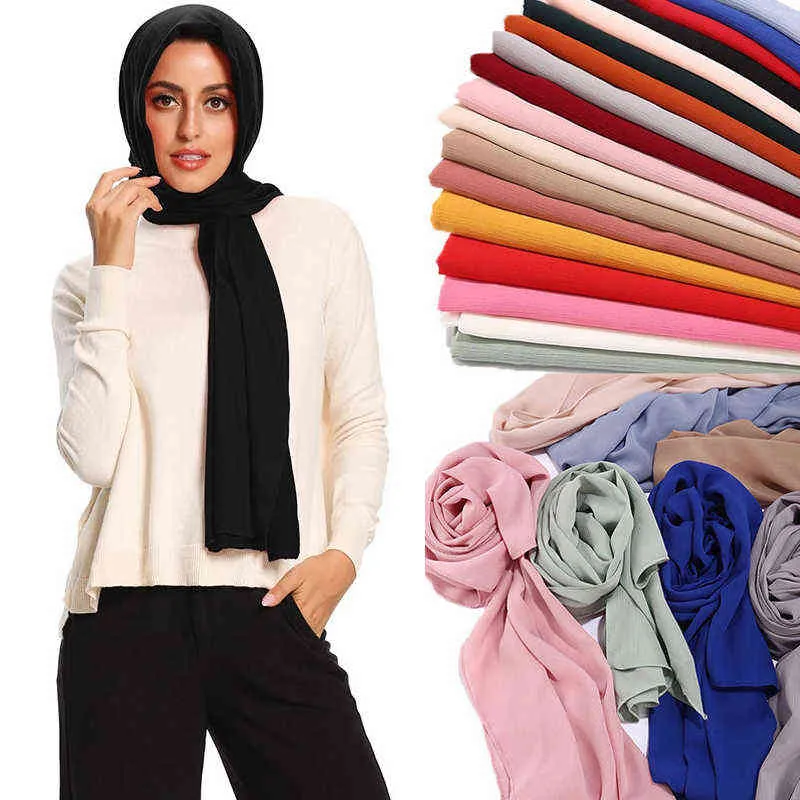 Donne Fashion Solid Chiffon Fourscarf Pronto per indossare Sciarpa Hijab istantaneo Sciarpa musulmana Scialle islamica Hijabs Arab Wrap Testa Sciarpe Y1108