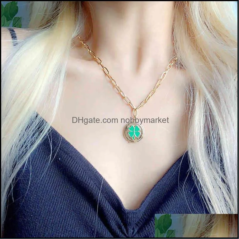 Colorful ins blogger`s same small wrinkled chrysanthemum tulip Clover Necklace cold wind simple clavicle chain