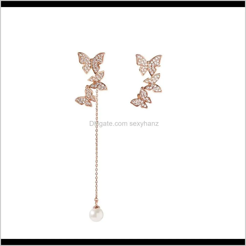 2021 beautiful four leaf clover butterfly tassel dangle long earrings with diamonds 18k gold s925 silver for van women&girls wedding valentine`s day jewelry