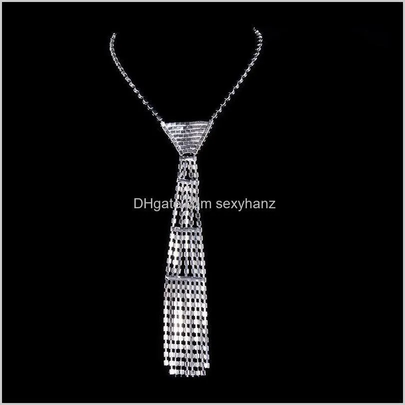  metal chain diamond crystal neck tie necklace women`s shirt blouse ties for men gifts man bridegroom collar accessories