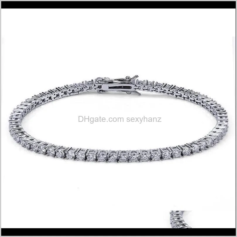 tennis chains hip-hop tide men`s bracelet tiny zircons 3mm bracelet bling bling new hot three color