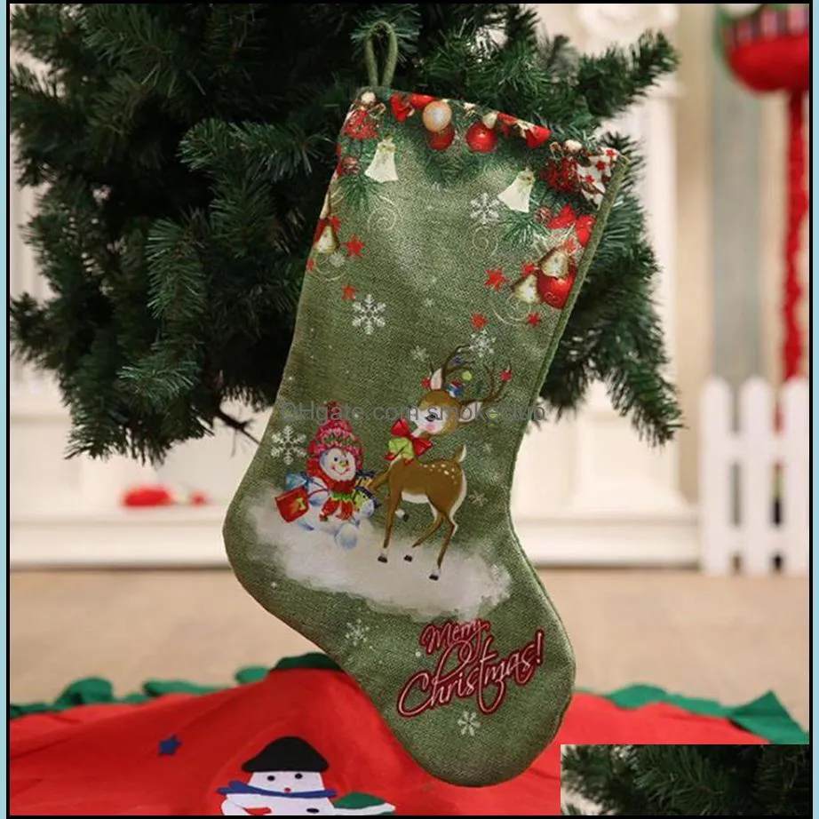 Christmas Party Large Stockings Deer Snowman Santa Claus Print Gift Bags Hanging Ornaments Christmas Decorations Sea Shipping DDA527