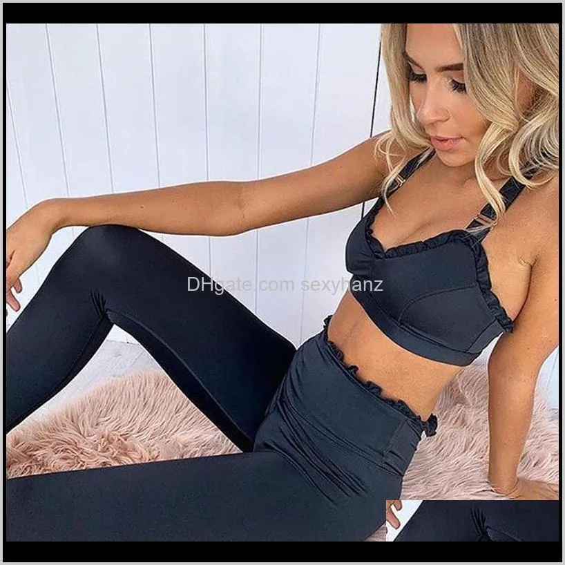 high street black pink 2 piece set tracksuit women ruched crop top and pants matching set for fitness female workout outfits