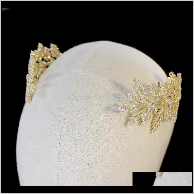 asnora new fashion bride tiara headdress hair accessories wedding headdress golden leaves leaves hair band zirconia crown