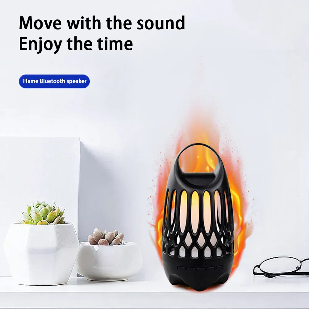 USB Oplaadbare Draagbare Waterdichte Party Muziek Stereo Draadloze Bluetooth Audio Flickers Led Flame Speaker Sfeer Light