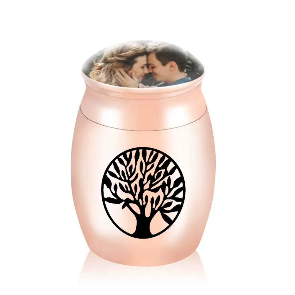 Pendentif urne funéraire Love Tree, couvercle en verre transparent pouvant être placé sur la photo pour commémorer le pot de cendres de la famille, cinq couleurs sélectionnées