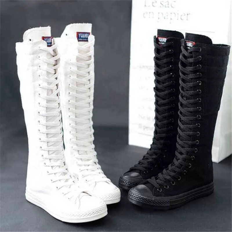 Women s Canvas Thigh High Boots with Side Zipper Casual Long Tube Sneakers Pink 2024 Winter Boots