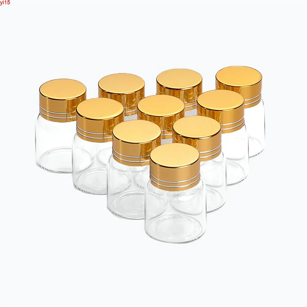 27 * 35mm 24pcs 8ml 유리 병 알루미늄 스크류 황금 모자 빈 투명한 명확한 액체 선물 컨테이너 병 jarsgood qty