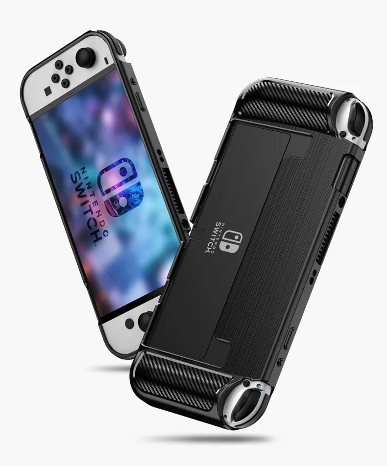 Wlons Carbon Fiber Anti-fingerprint Soft Cell Phone Cases pour Nintendo Switch Switchlite SwitchOLED Housse de protection anti-dérapante en silicone