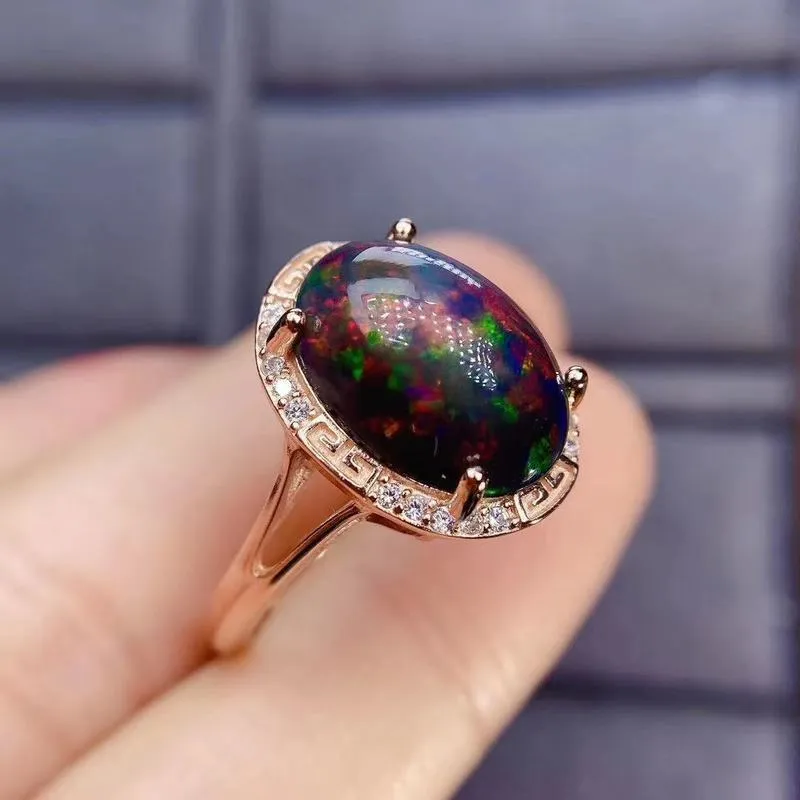 Smycken naturlig riktig svart opal enkel stilring 1,5ct ädelsten 925 sterling silver