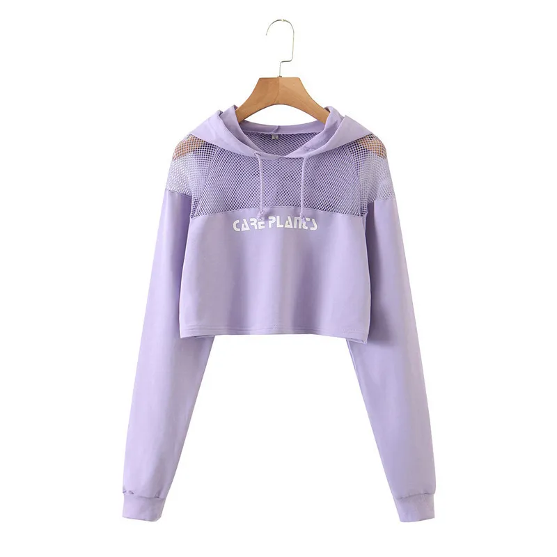 HSA Women Loose T-Shirt Korean-style Gauze splice Casual Hoodies Loog-Sleeve Pullovers O-Neck Harajuku Short Hoodie 210417