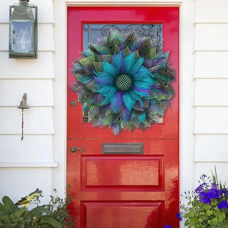 装飾花花輪シミュレーション孔雀の花輪ベース花農家花輪フロントドア壁掛け結婚式家の装飾