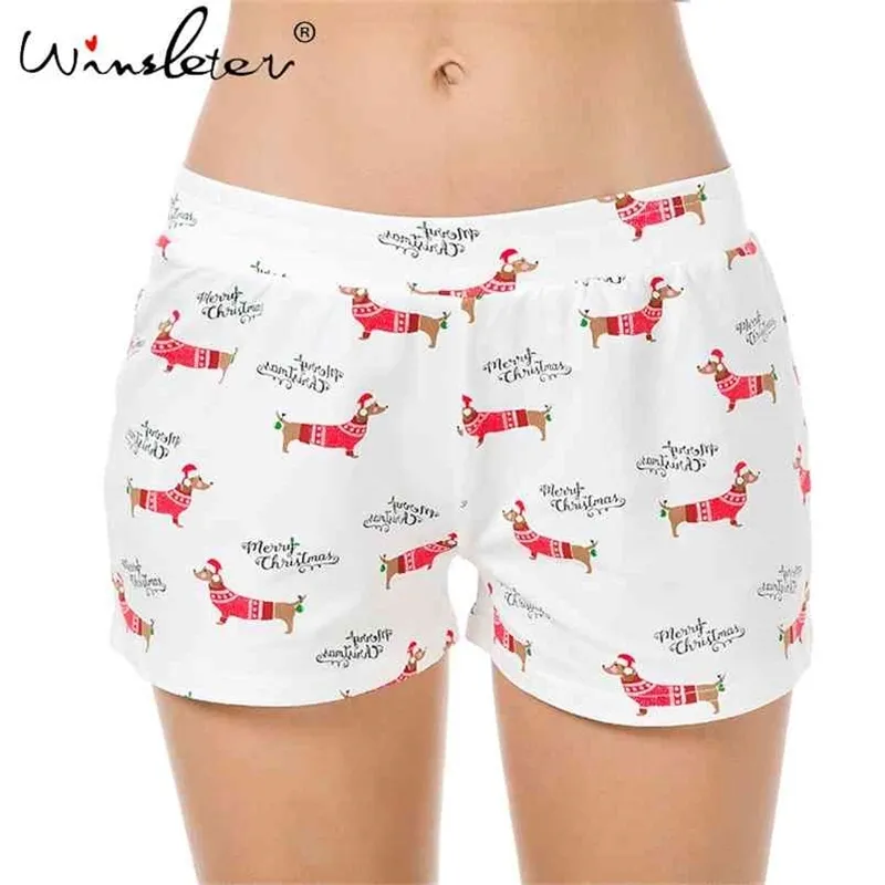 Pajama Spodenki Senne Bottoms Bawełniane Jamnik Boże Narodzenie z Santa Hat Letters Cute Elastyczna Talia Loose S-XXL Pajama B7N001 210421