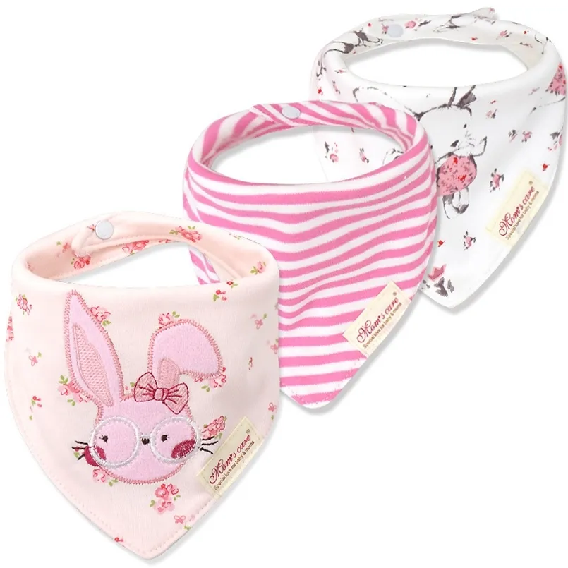 3-pack Lovely Rabbit Embroidered Bibs Set for Baby Products Gear & Burp Cloths 210528