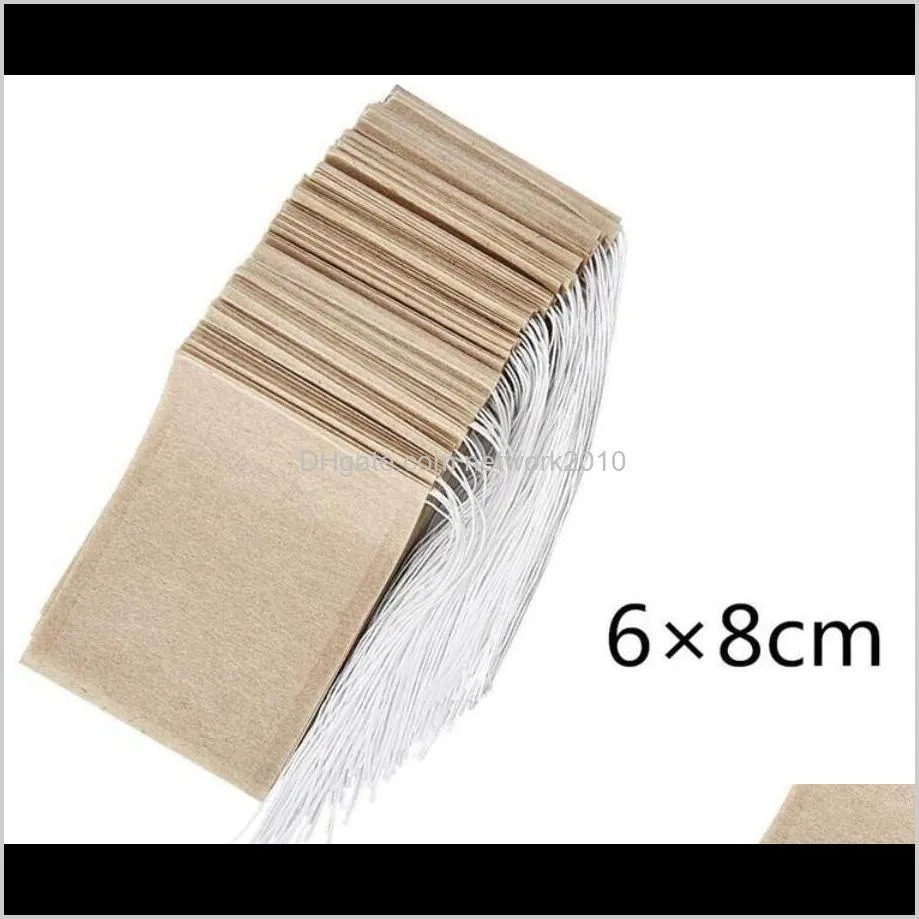 100pcs/lot tea filter bags natural unbleached paper tea bag disposable tea infuser empty bag with drawstring for herbs coffee 6*8cm