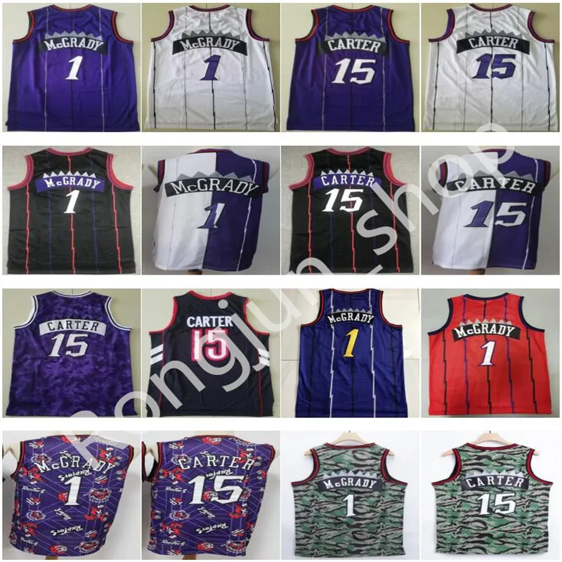 Sewn Mesh Vintage Fashion Men Basketball Tracy 1 McGrady Vince Carter 15 Jerseys Purple White Black Blue Red Shirts shorts Top Quality