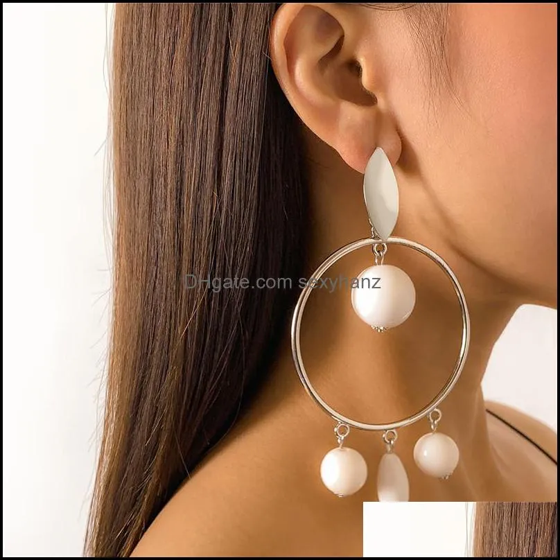 European Irregular Tassel Round Dangle Earring Acrylic Long Circle Stud Earrings Women Party Gift Dress Large Silver Ear Drop Jewelry Accessories