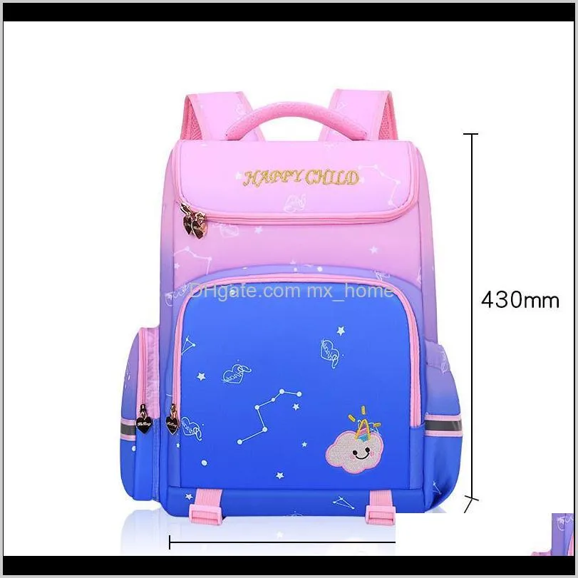 fashion gradient color waterproof large backpack children cartoon schoolbag new ridge protection shoulde 1-6 grade pupils school bag