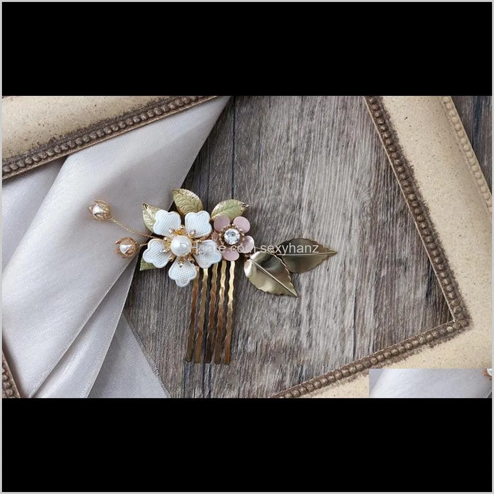 flower leaf hair combs clips gold headpieces headdress crystal pearl hairpins for women bride bridal jewelry wedding accessories