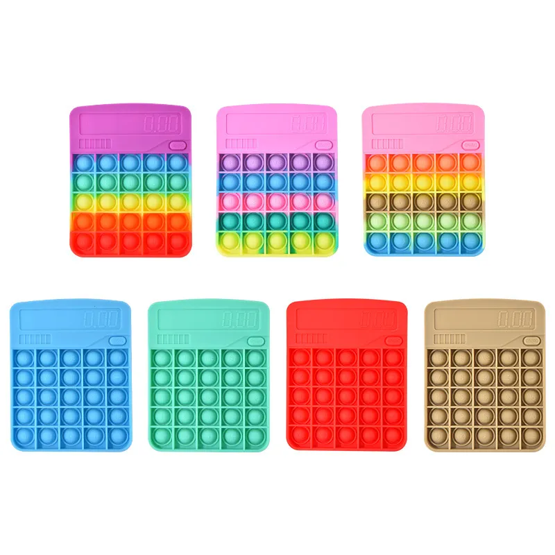 Bubble Fidget Toy Arcobaleno Calcolatrice Tastiera Puzzle da desktop Giocattoli di addestramento per la riabilitazione dell'autismo in silicone