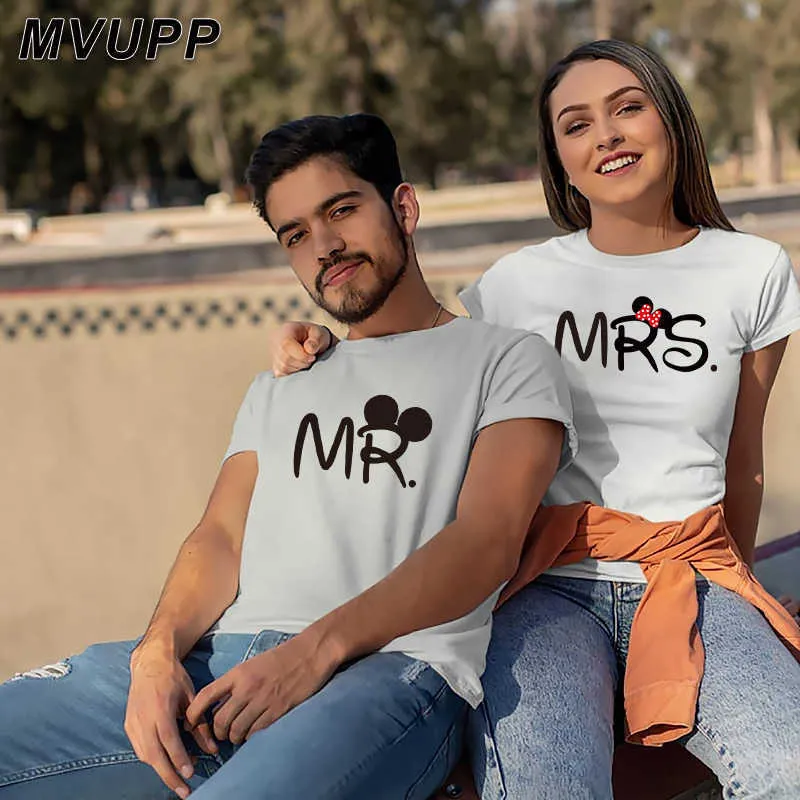 Sr. Mrs Casal Camiseta Para Amantes Marido Esposa Roupas Harajuku Correspondência Roupas Mulheres Carta Letra Amor Camisetas Verano Mujer Verão X0628