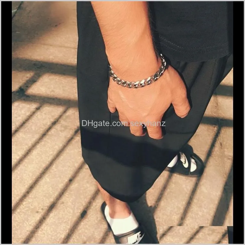 black bracelet men`s stainless steel accessories men cuban link chain on hand retro charm simple bracelets hip hop punk