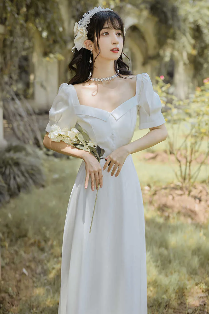 white chiffon midi dress Modest White Chiffon Plus Size Midi Dress With Elastic Waist and Belt. Elegant and Simple Wedding Outfit