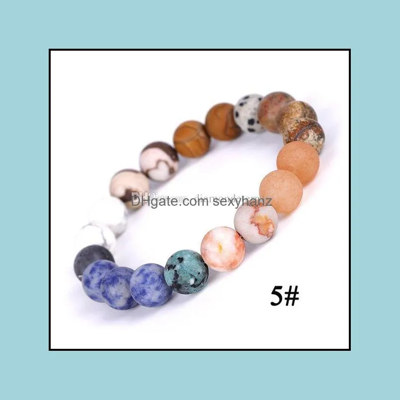 Natural Stone Beads Bracelets 10mm Women Handmade Beaded Strands Universe Galaxy Premium Space Planets Solar System Bangles for Men Gifts Chakra Yoga