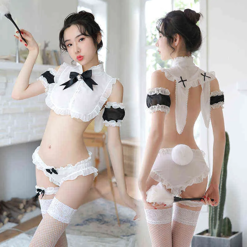 NXY Sexy Set Erotic Underkläder Ställ Bodysuit Cosplay Kostymer Maid Outfit Blommor Söt Kanin Girl Bunny Uniform Startroll Spela 1210