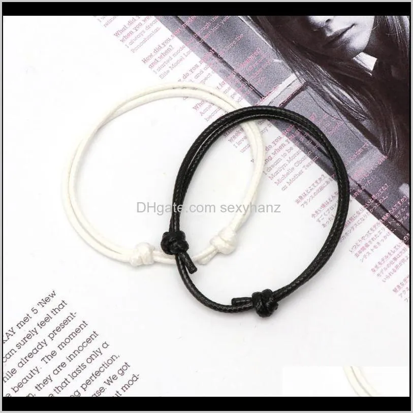 2pcs handmade braided basic string charm beading wristband leather couple bracelets adjustable size for him her