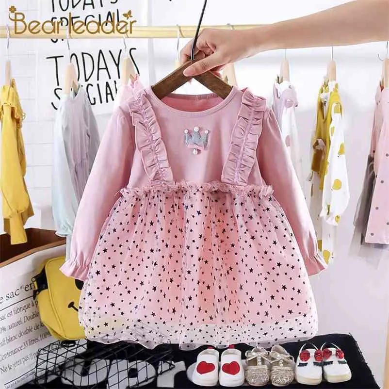 Bebê bebê bolinhas vestidos nascidos meninas outono princesa bebês manga longa trajes roupas 210429