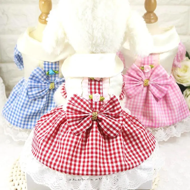 Hundebekleidung 2021 Sommer Haustier Plaid Kleid Tutu Rock Hochzeit Prinzessin Kleider Mode Kleidung für kleine Hunde Yorkie XS-XXL Y174