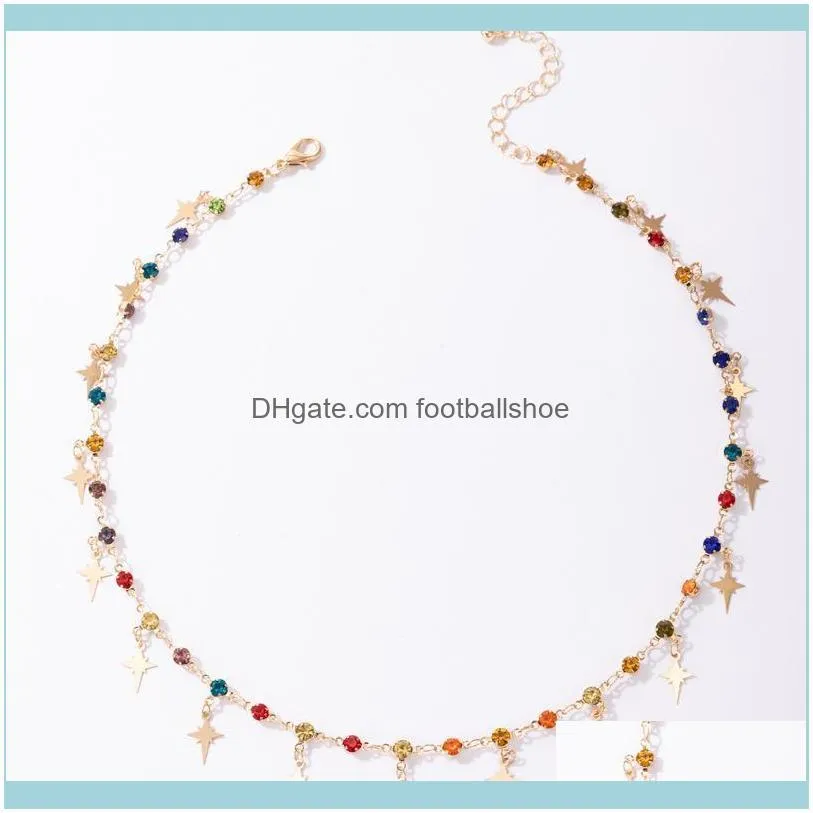 Juorest Trendy Chocker Star Necklace Fashion Multi Color Crystal Chain Retro Pendant Gold Metal Boho Jewelry Chains