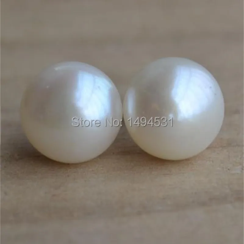 Whole Jewelry, Huge AAA 13-14mm Ivory Color Genuine Freshwater Pearl Stud Earrings , Sterling Silvers Post Earring