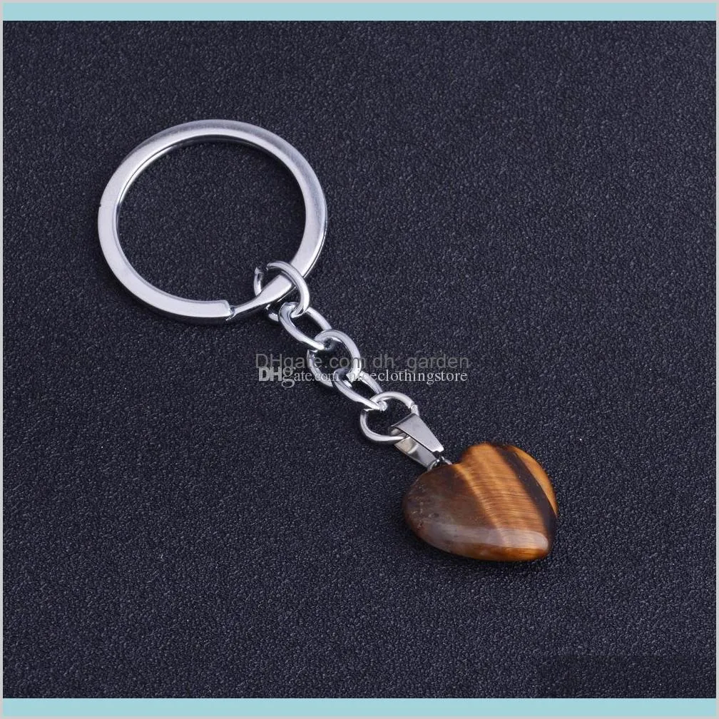 rose pink natural heart stone keychain turquoise crystal quartz healing stone chakra heart key chain ring keyring jewelry gift
