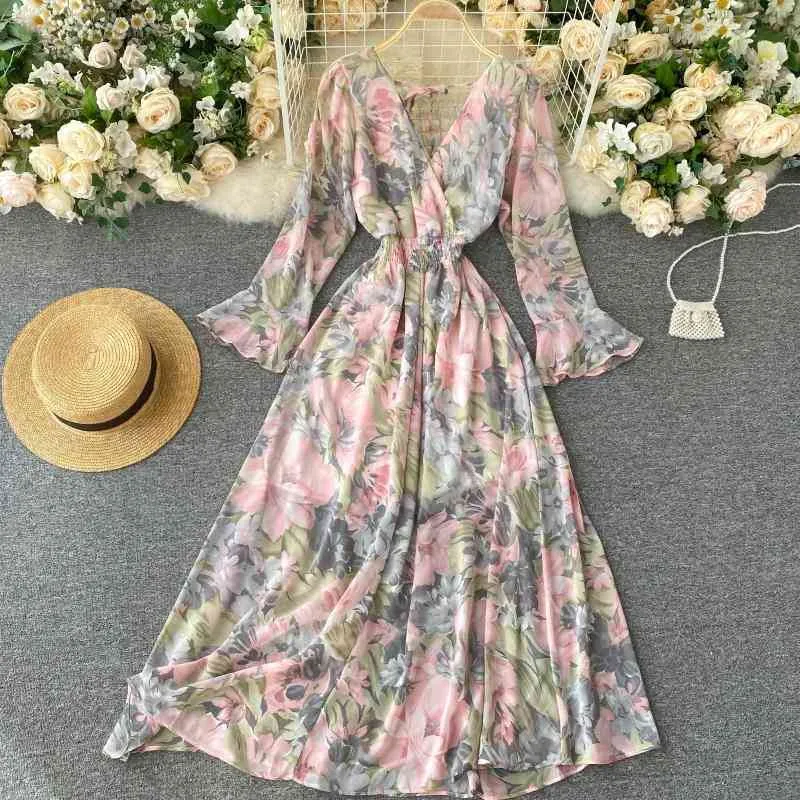 【美品】 DHgate.com:Boho Chic: Dress Maxi Floral Sleeve Long V-Neck 和書