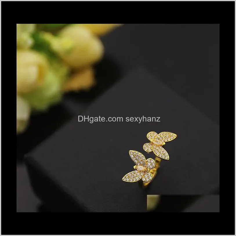 fashion classic 4/four leaf clover open butterfly band rings s925 silver 18k gold with diamonds for women&girls valentine`s mother`s day engagement jewelry