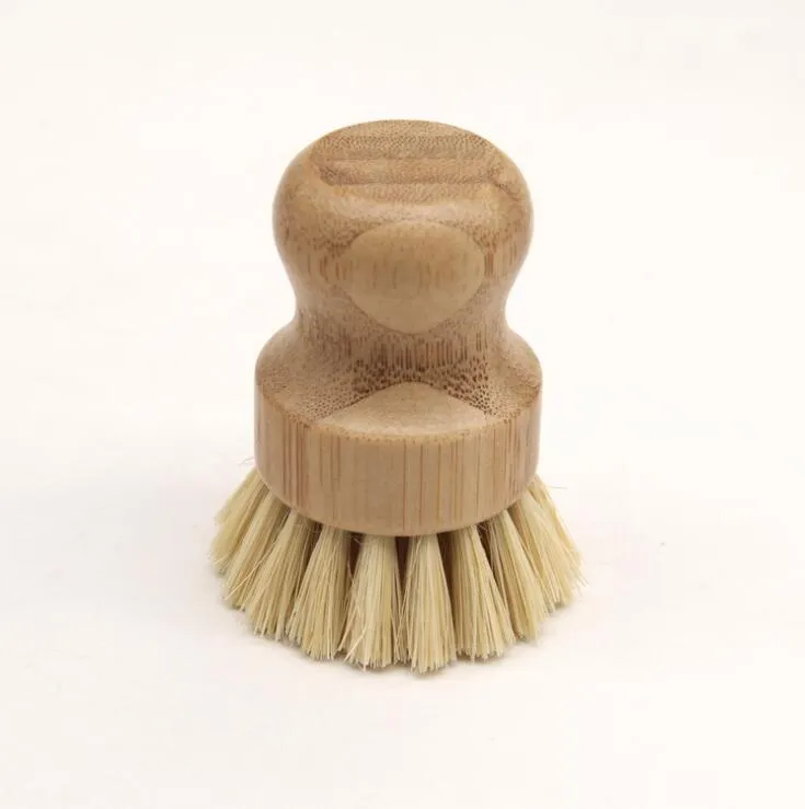 Handheld Wooden Brush Round Handle Pot Brush Sisal Palm Dish Bowl Pan Cleaning Brushes Kitchen Chores Rub Cleaning Tool LXL1109-1