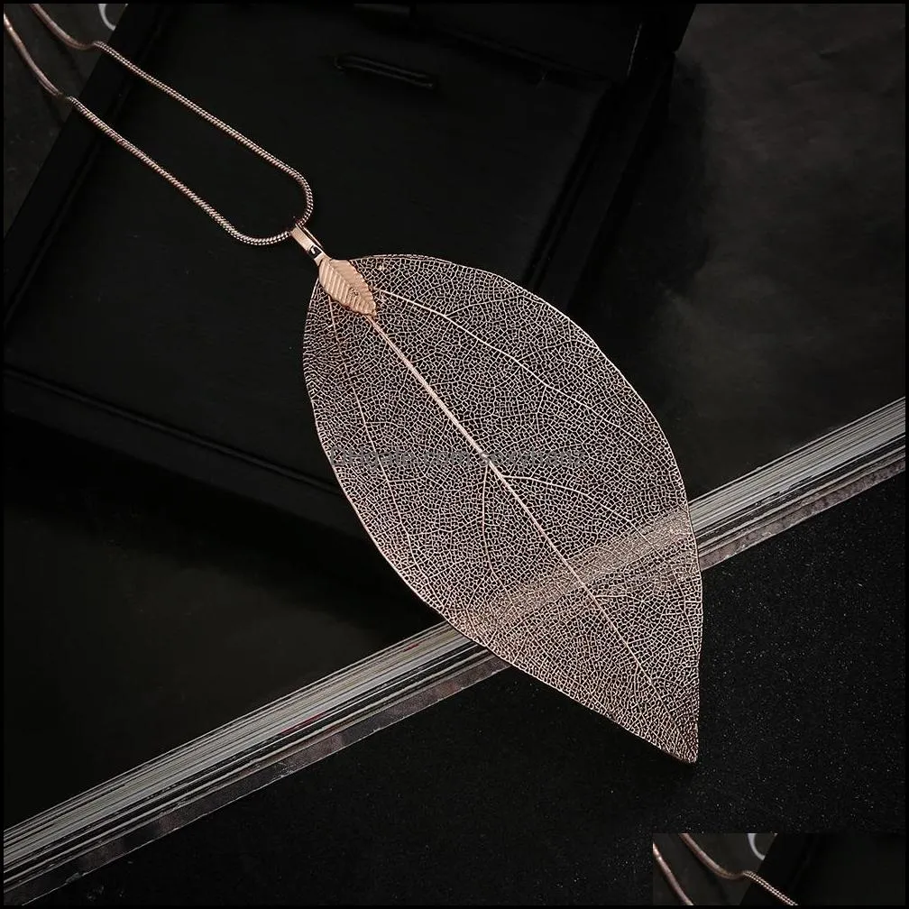 Natural real leaf specimen gold-plated long necklace simple leaf sweater chain