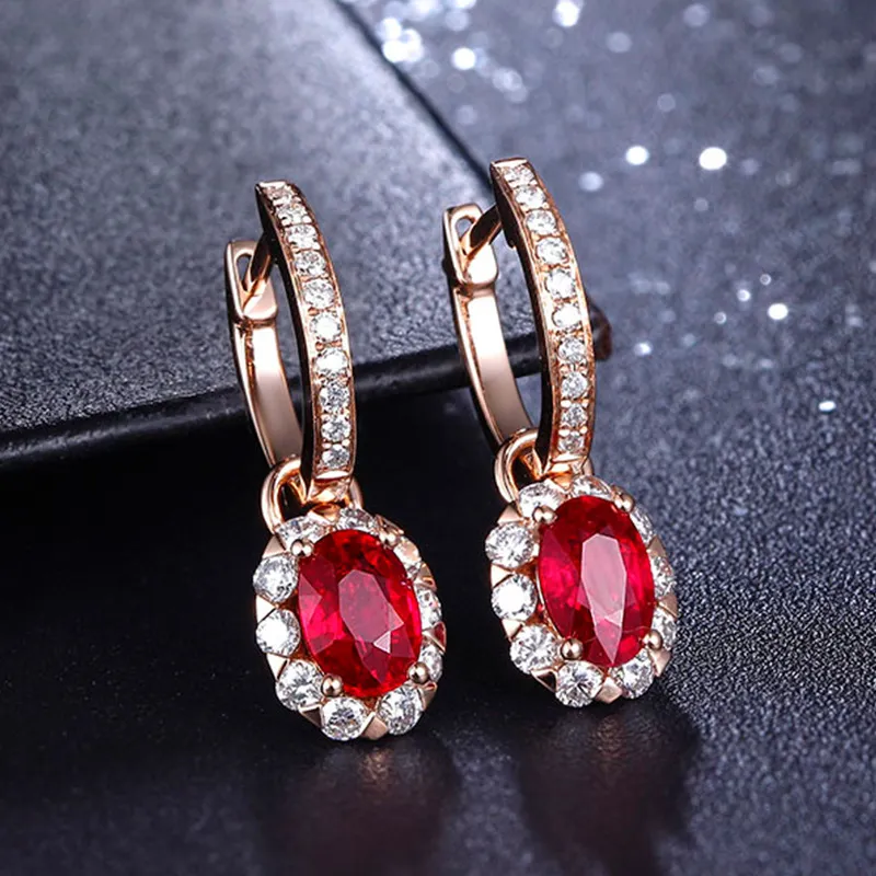 Rose Gold Ruby Sapphire Cz Sterling Sier Dangle Earring Jewelry Promise Party Wedding Drop Earrings for Women Bridal